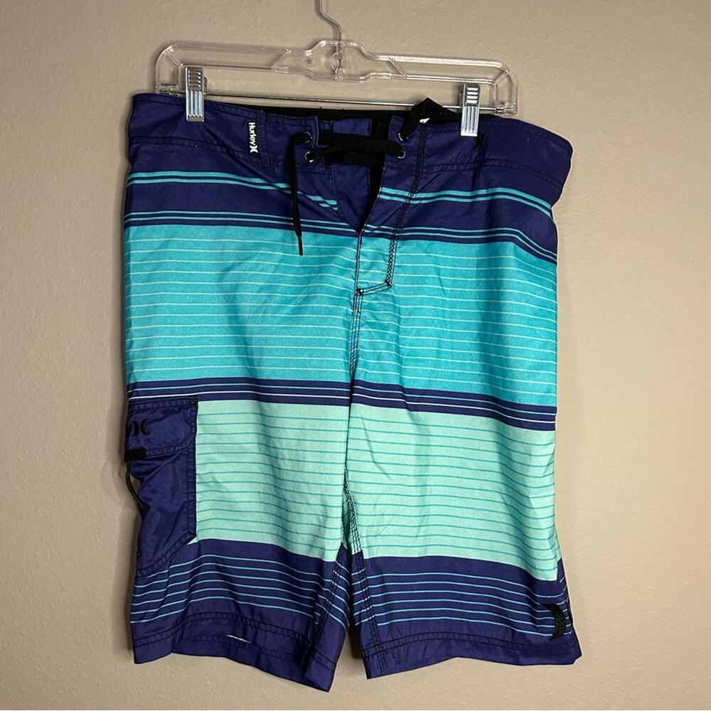 Hurley Men’s 32 Blue Striped Board Shorts Swim Trunks Surf Beach